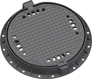Poklop s odvětrání v litinovém rámu s patkou  KEL98